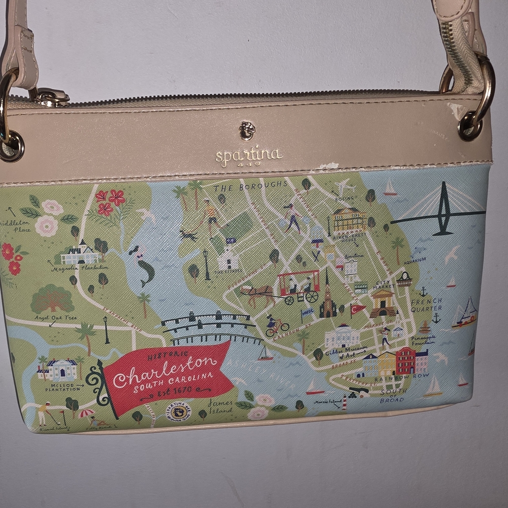 Spartina 449 Charleston Map Shoulder Bag in Light Tan and Pastel Multicolor